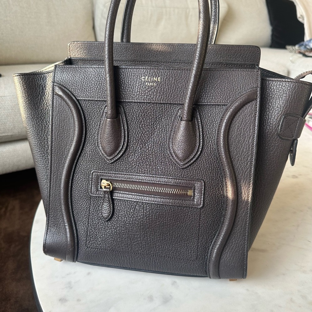Celine Charcoal Drummed Calfskin Micro Luggage Souris